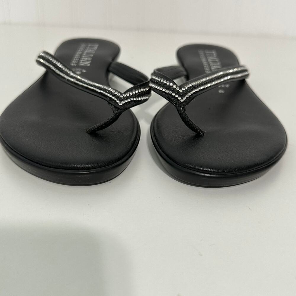 Italian Shoemakers Black Rhinestone Flip Flop Sandals Made in Italy Size 6 - Picture 11 of 11